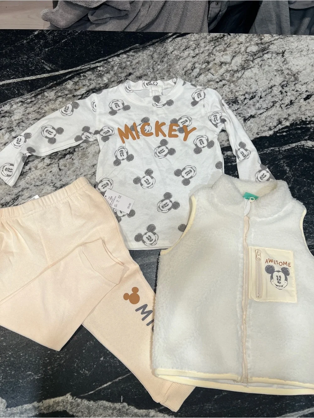 Disney Baby Mickey Mouse 3-Piece Outfit Set Fleece Vest Joggers 18M